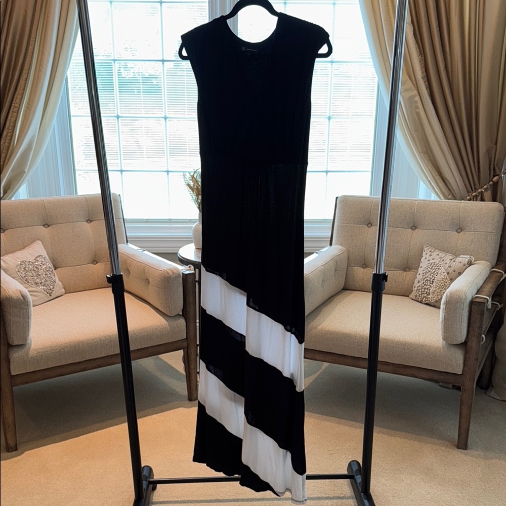 Elegant Black and White Striped Dress